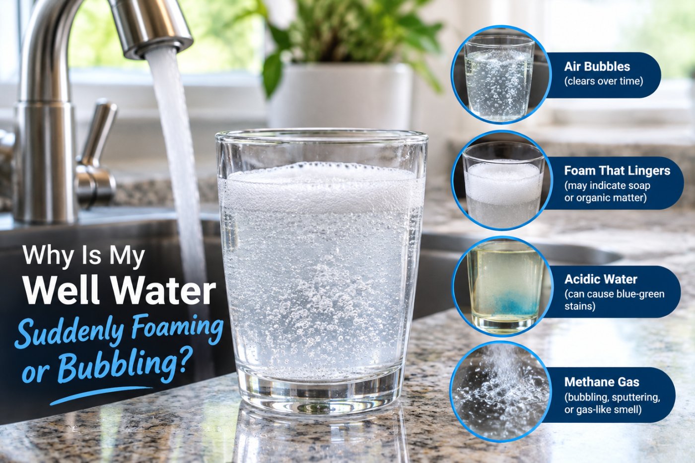 Foaming or bubbly well water is often just trapped air, but persistent foam can signal contamination. Learn what to check and when to test.