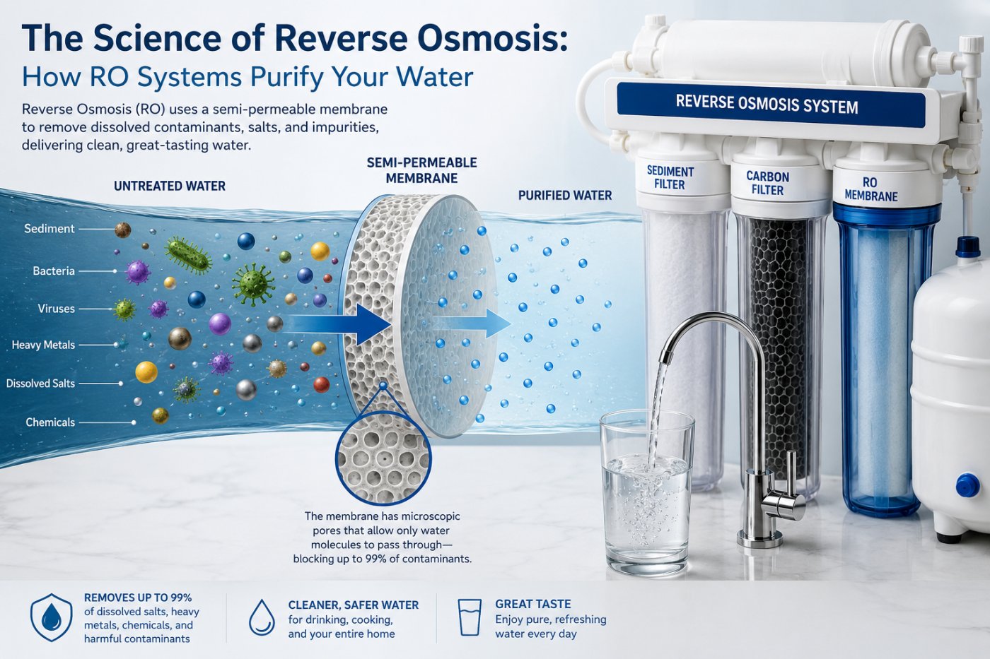 Reverse osmosis forces water through a membrane that blocks contaminants. Learn how RO works, what it removes, and why Florida homes benefit from it.