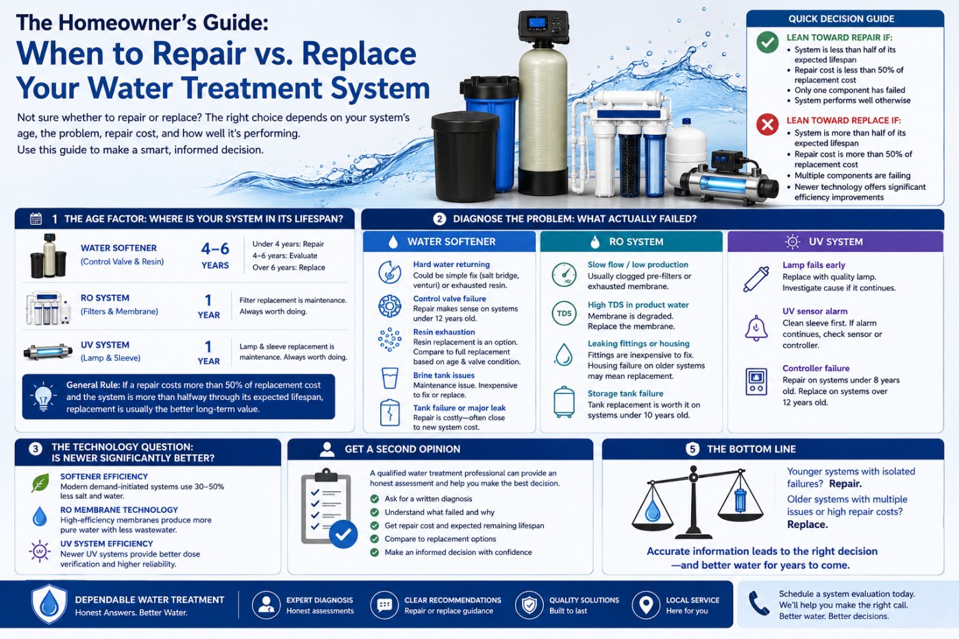 Knowing when to repair vs. replace your water treatment system saves money. Learn the framework Florida homeowners need to make the right call.