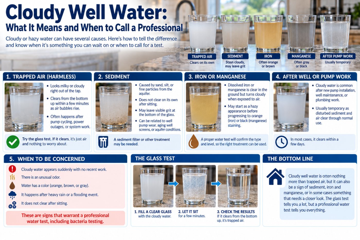 Learn what causes cloudy well water in Florida, how to test it at home, and when a sudden change means it's time to call a professional.
